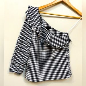 J. Crew One Sleeve Ruffle Top